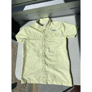 Habit Boys Shirt Medium Yellow Short Sleeve Button Up Fishing Outdoor UV